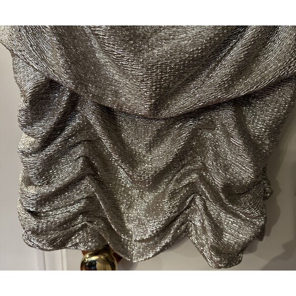 Arden B Vintage Glitter Dress L Large Gold Silver Ruffles Rhinestone Straps - Picture 5 of 16